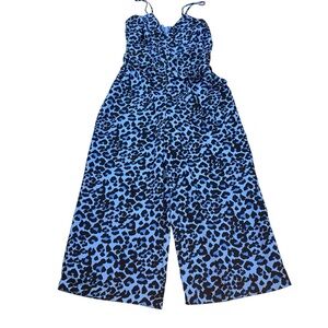 Banana Republic Strappy V-neck Blue Leopard Print Wide-Leg Jumpsuit Size 0